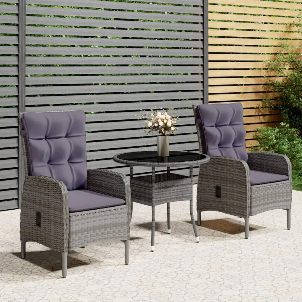 Set Da Bistrot Per Giardino 3 Pz İn Polyrattan Grigio /