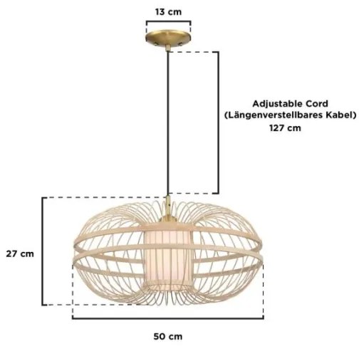 Westinghouse 61255 - Lampadario a sospensione con filo TULCEA 1xE27/60W/230V bambù