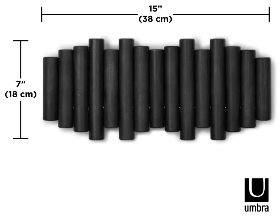 Appendiabiti da parete nero in legno di pino Picket - Umbra