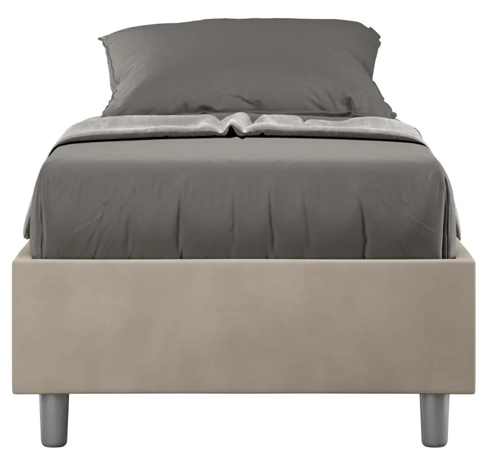 Letto singolo 80x200 imbottito senza testiera, con rete o contenitore, Sabbia / Contenitore