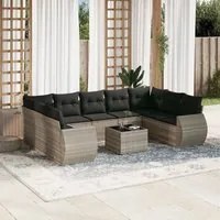 Set Divano Giardino 10 pz con Cuscini Grigio Chiaro Polyrattan 3254149