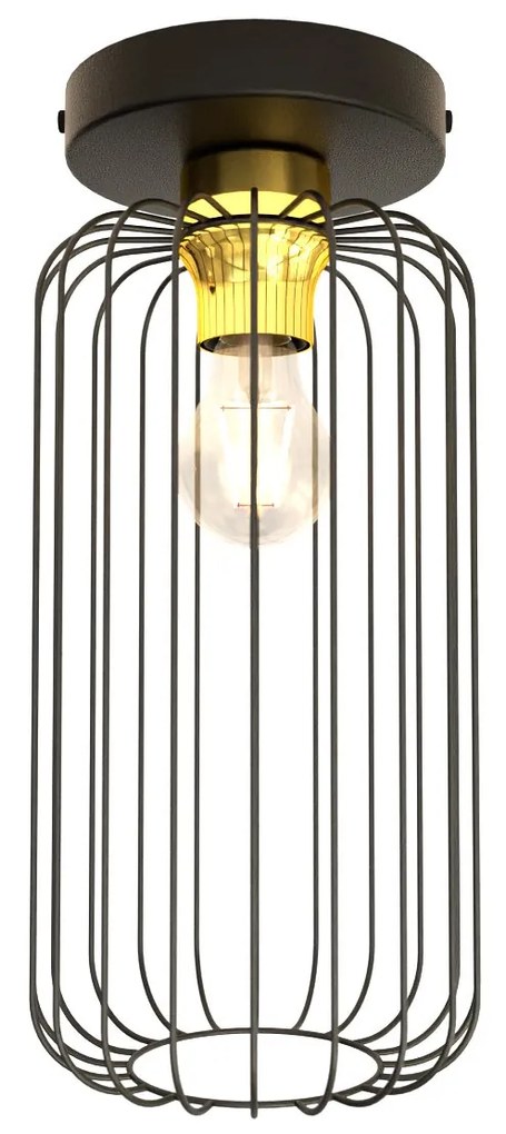 Plafonriera Minimal Industrial Barn 1 Luce Nera E Oro