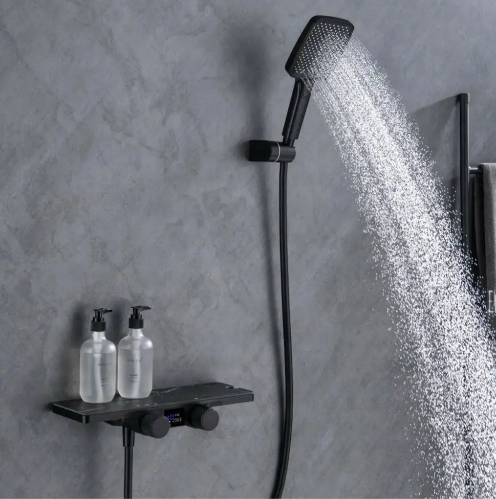 Sistema doccia ELITE EDITION BBT2053 termostatico con LED e getti multipli, in più finiture tra cui nero opaco e grigio grafite — Nero opaco pietra