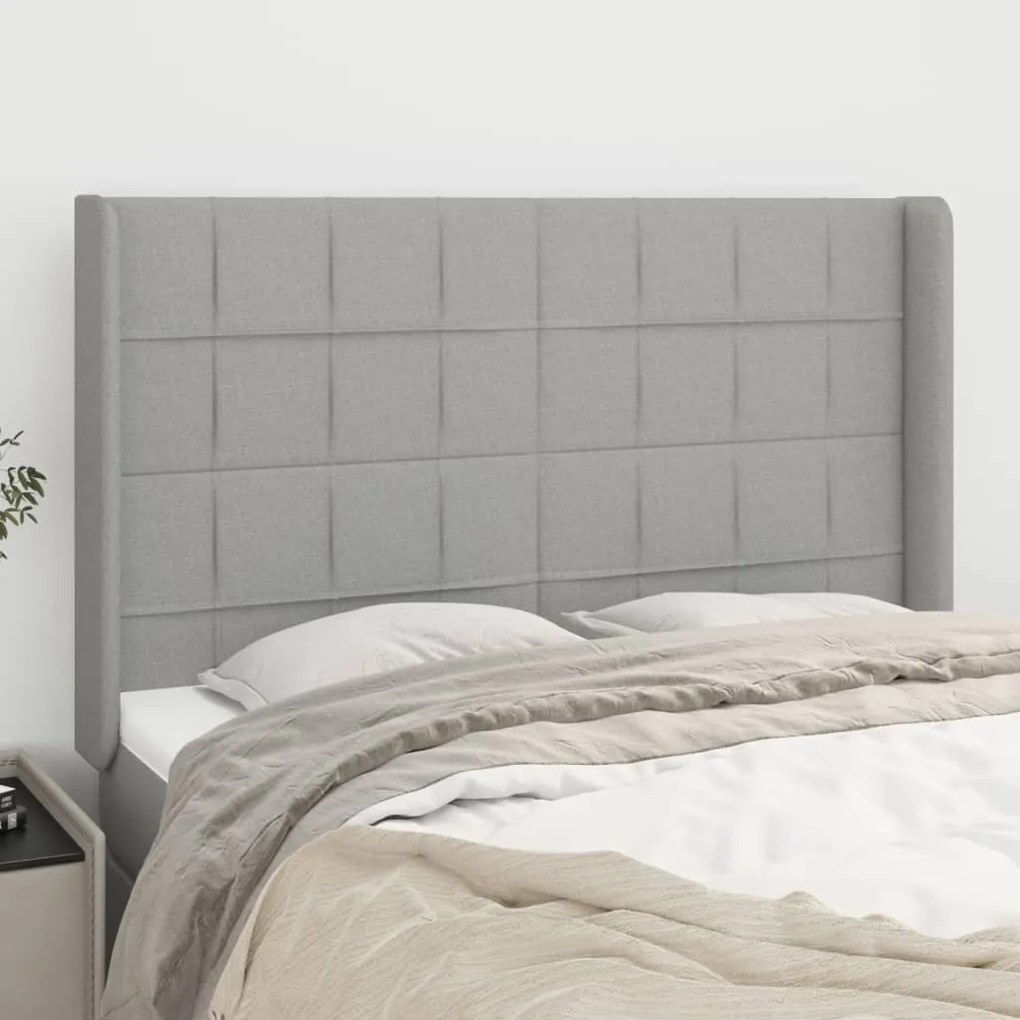 Testiera Ad Orecchio Grigio Chiaro 147x16x118/128 Cm İn Tessuto /