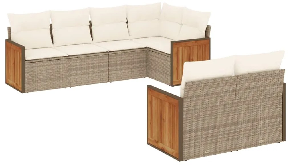 Set divani da giardino 7 pz con cuscini beige in polyrattan