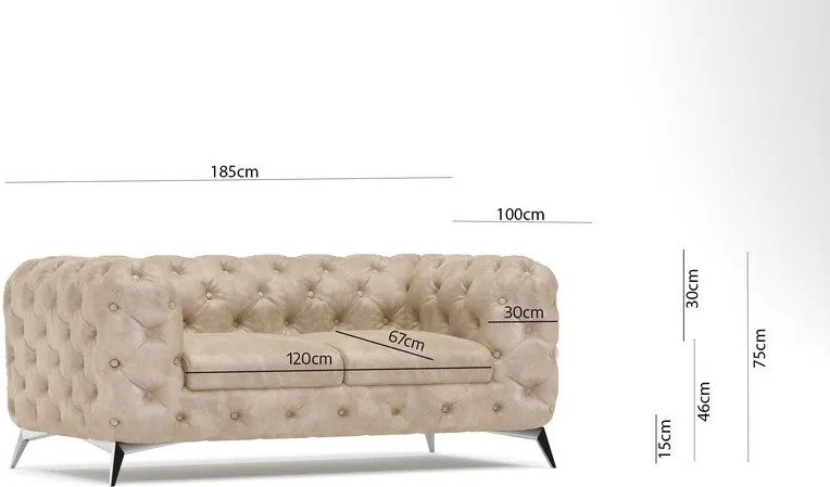 Divano beige con rivestimento in velluto 185 cm Chelsea – Ropez