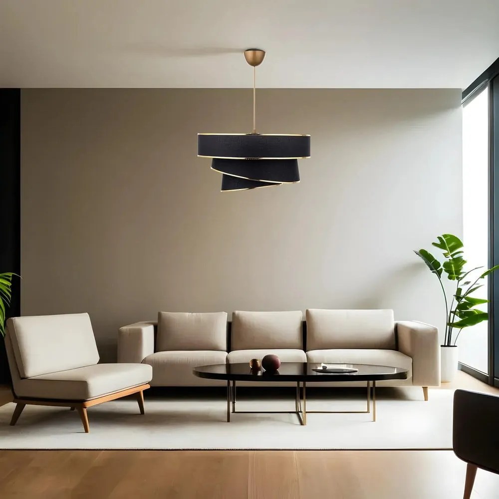 Lampadario nero/dorato con paralume in tessuto ø 40 cm Couper – Opviq lights