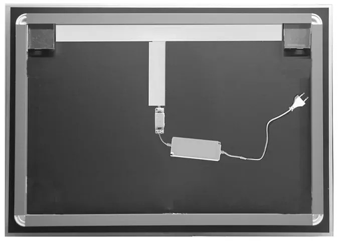 Specchiera LED 100x70 con punti superiori sabbiati e illuminazione perimetrale