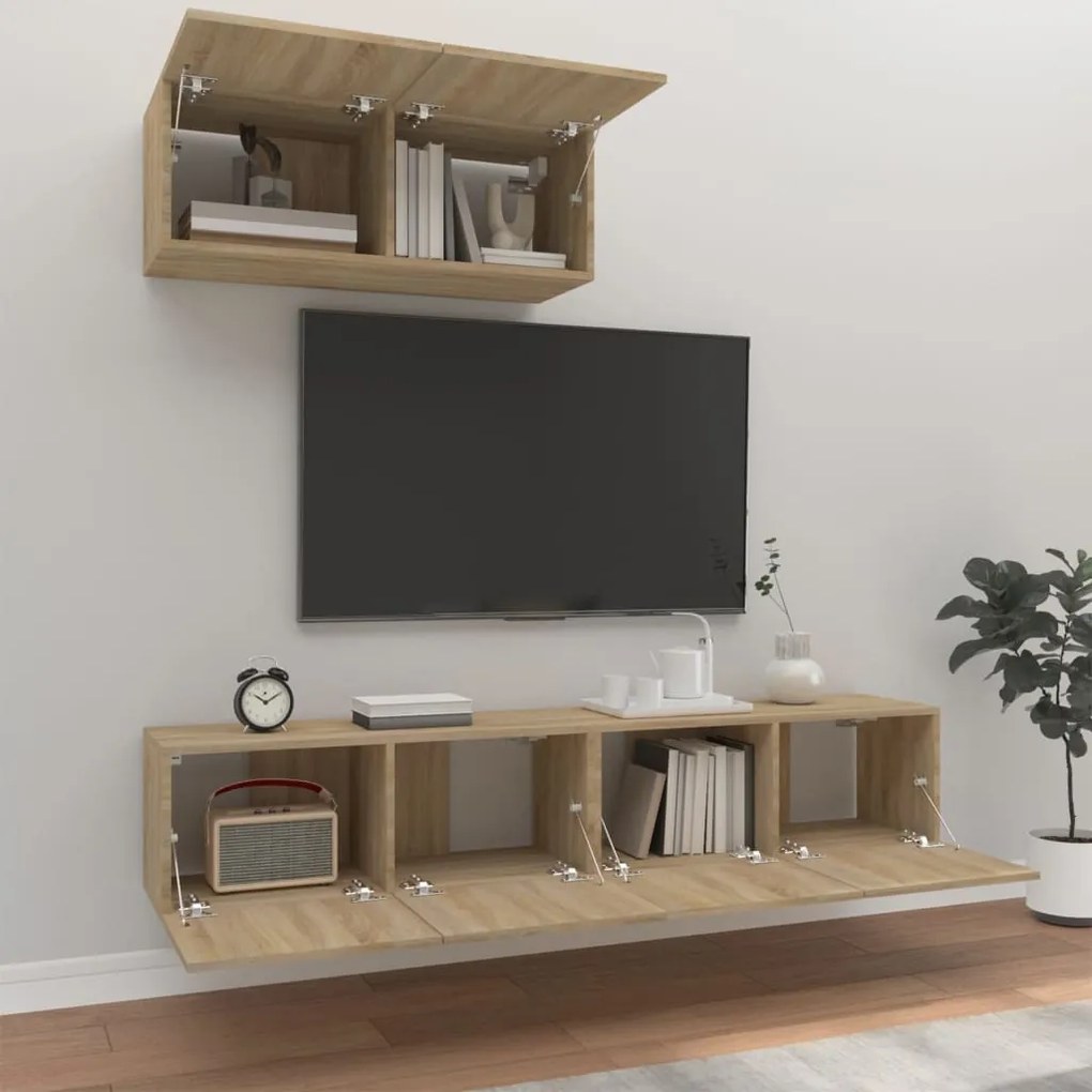 Set di mobili porta tv 3 pz rovere sonoma in legno multistrato