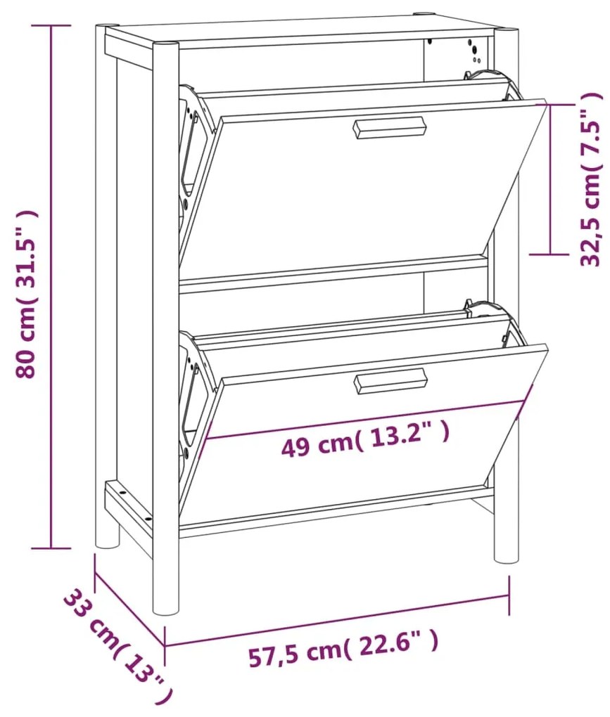 Scarpiera Bianca 57,5x33x80 cm in Legno Multistrato