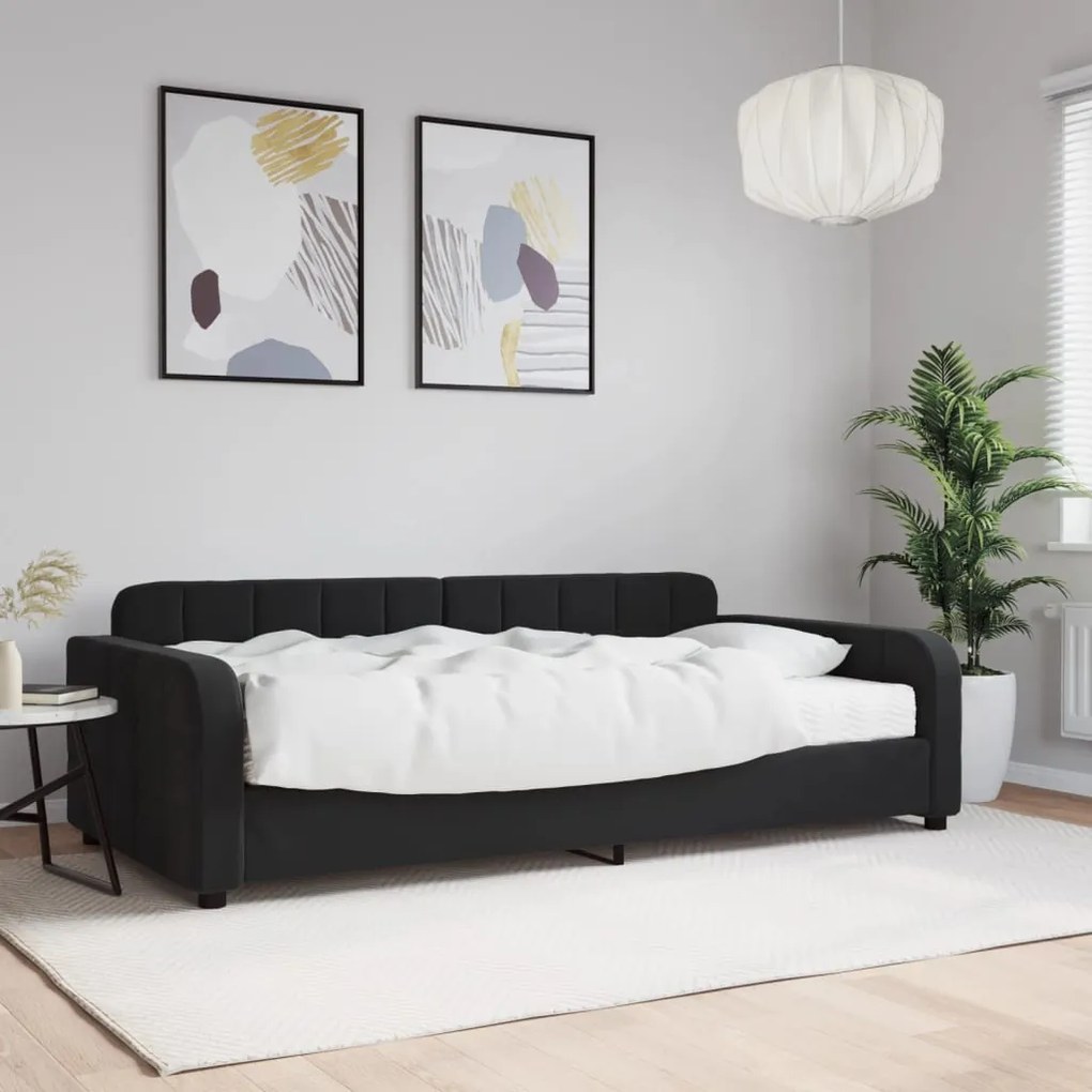 Divano Letto Con Materasso Nero 100x200 Cm İn Velluto /