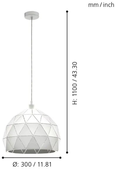 Eglo 97855 - Lampadario a sospensione con filo ROCCAFORTE 1xE27/60W/230V