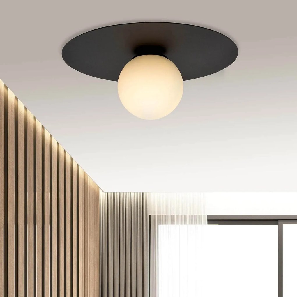 Lampada da soffitto Solar Nera con sfera satinata E14