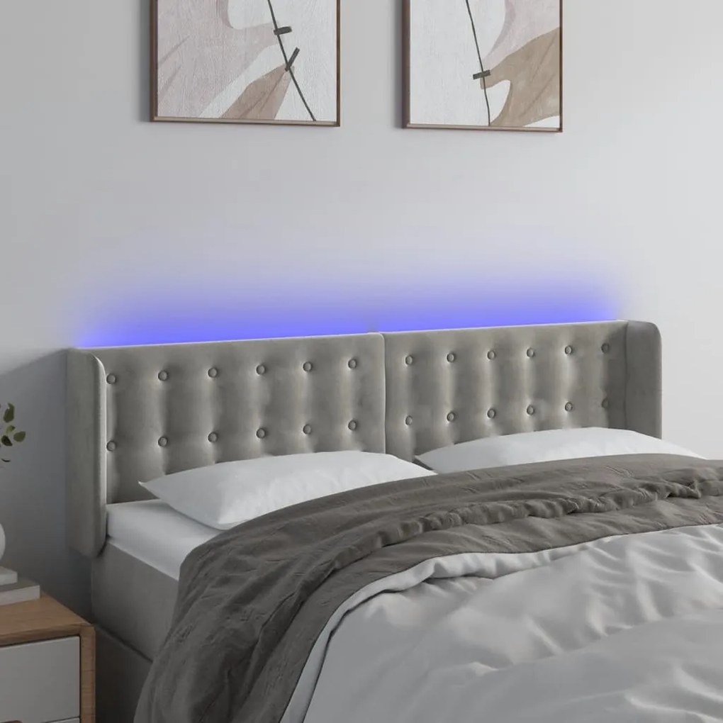 Testiera Grigio Chiaro A Led 147x16x78/88 Cm İn Velluto /