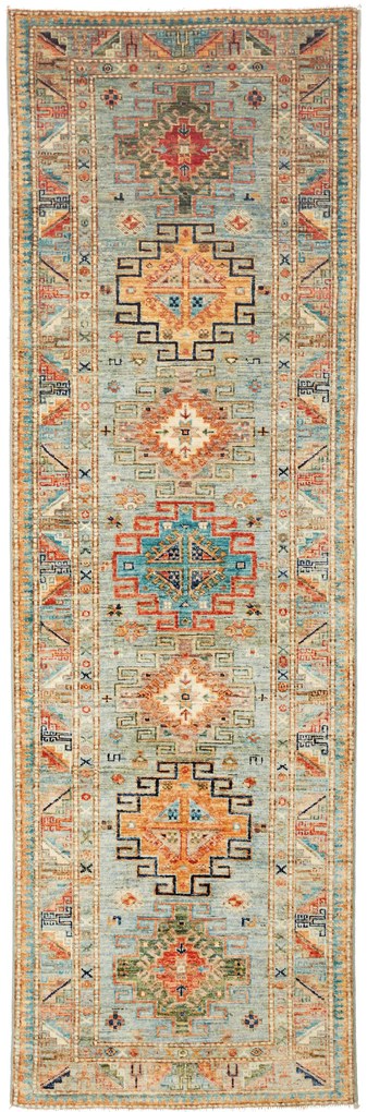 Kazak Tappeto 250x80 Grigio (Pakistan) Annodato A Mano