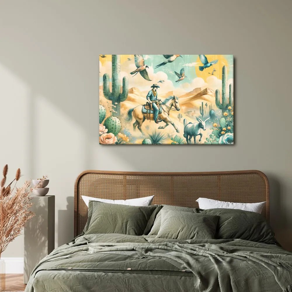 Quadro su tela – Cowboy nel paesaggio desertico