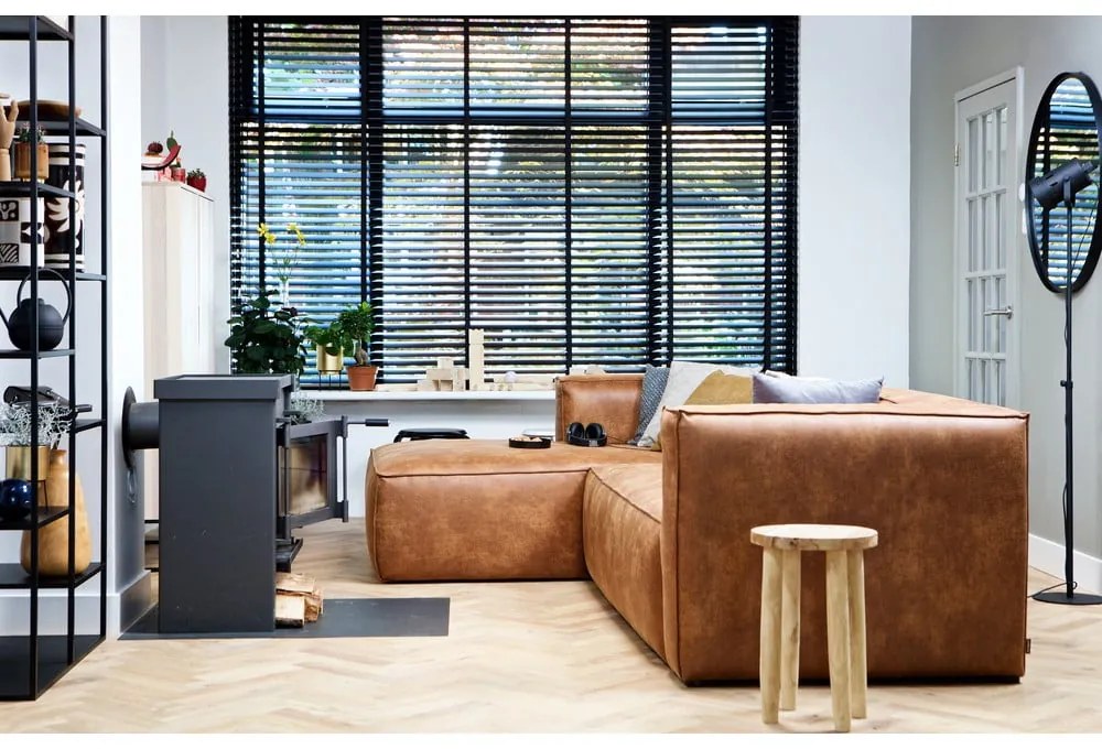 Divano angolare marrone in pelle riciclata, angolo sinistro Bean - WOOOD