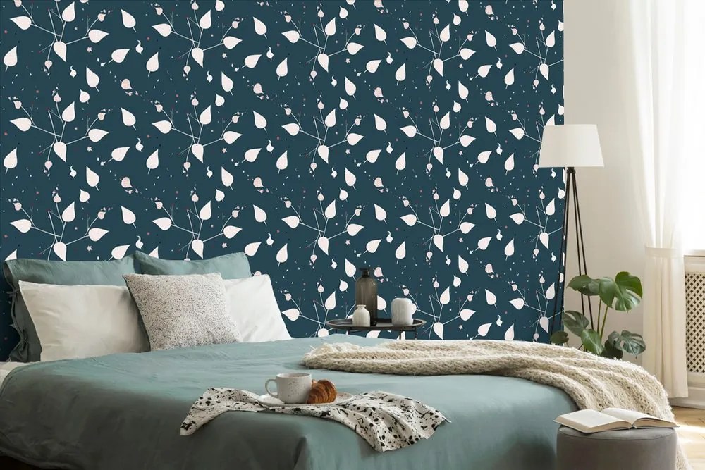 Carta da parati autoadesiva – Foglie delicate in blu