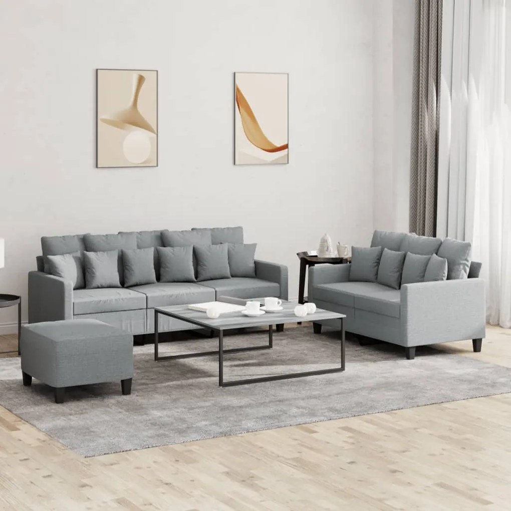 Set Di Divani 3 Pz Con Cuscini Grigio Chiaro İn Tessuto /