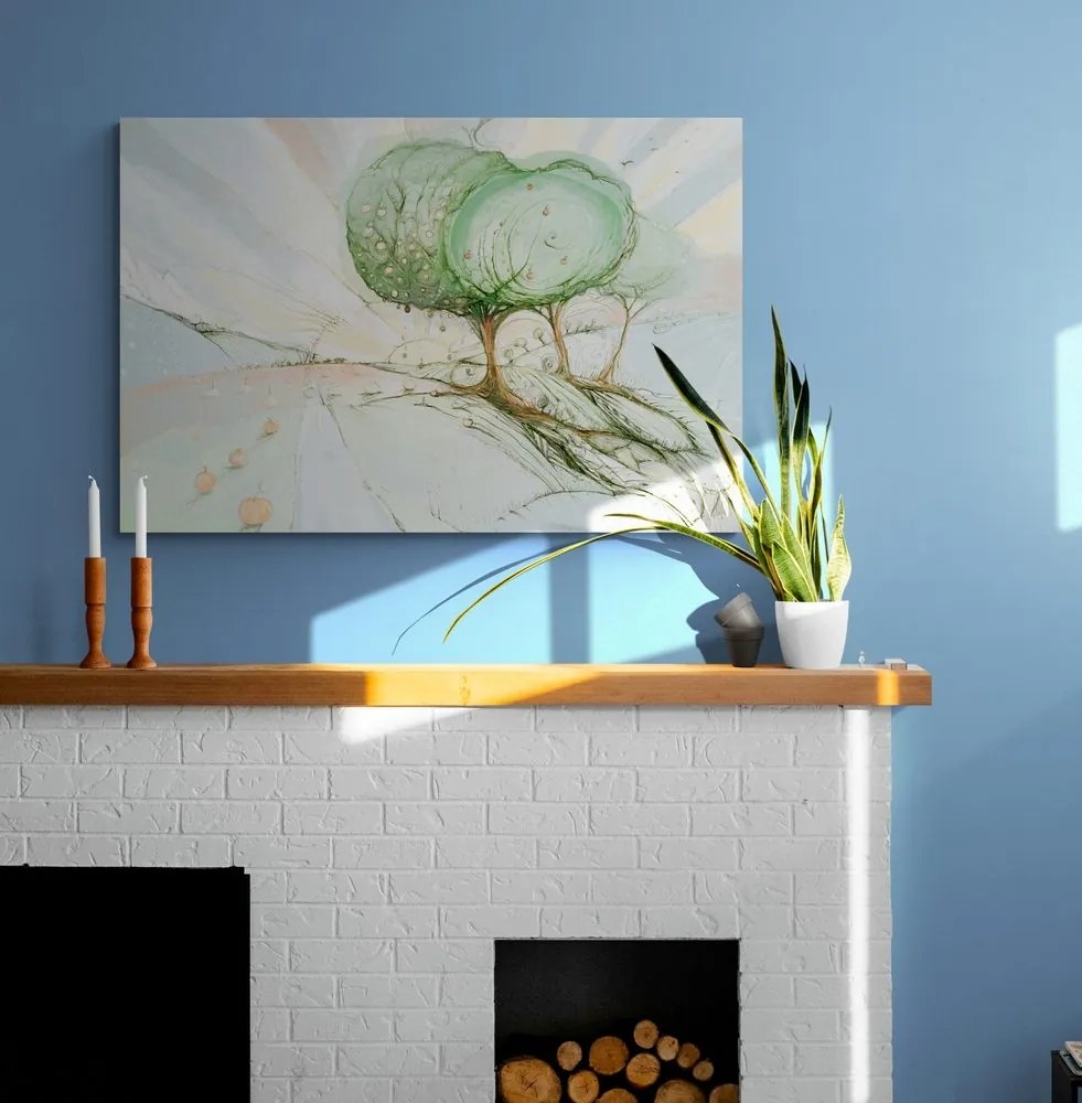 Quadro su tela – Alberi su campo pastello