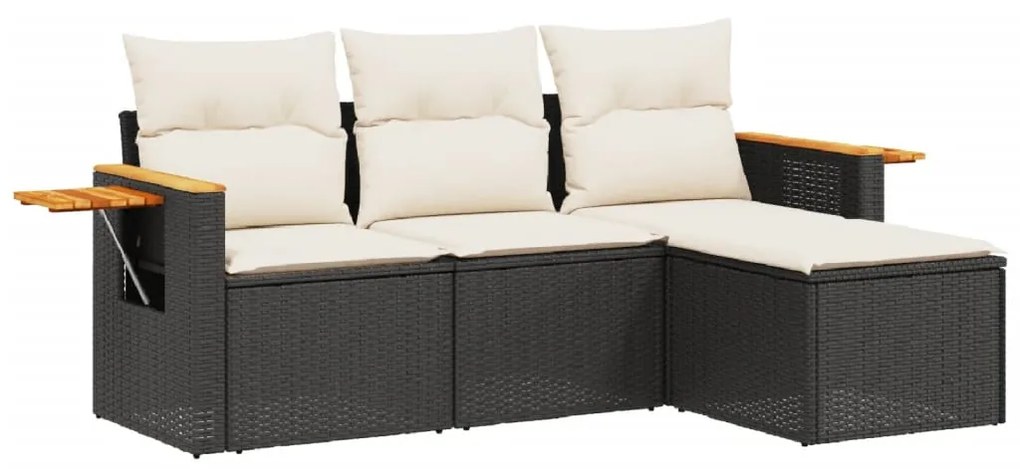 Set Divani da Giardino 4 pz con Cuscini Nero in Polyrattan