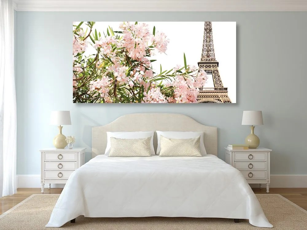 Stampa su tela – Torre Eiffel e fiori rosa