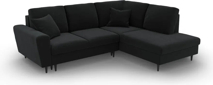 Divano angolare nero allungabile e con contenitore (con penisola a destra/a L) con rivestimento in velluto Kyoto – Cosmopolitan Design