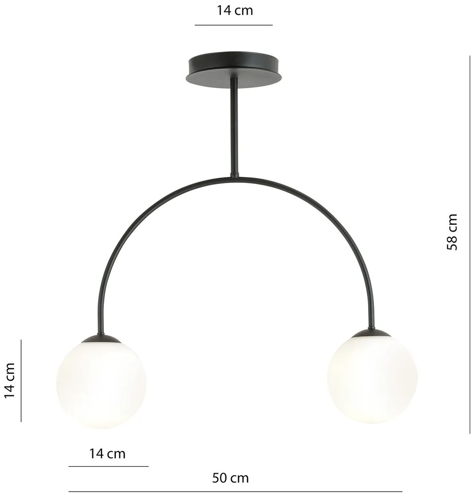 Plafoniera Moderna Utu 2 Luci In Acciaio Nero E Vetro Bianco