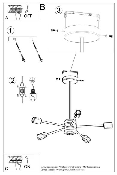 Sollux SL.1022 - Lampadario su palo LANGO 5xE27/60W/230V nero