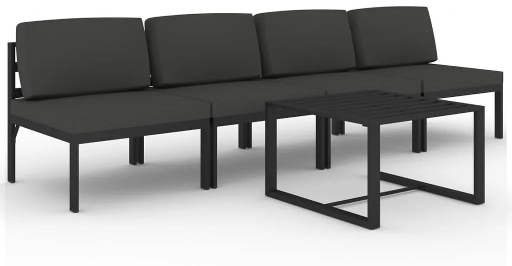 Set divani da giardino 5 pz con cuscini in alluminio antracite