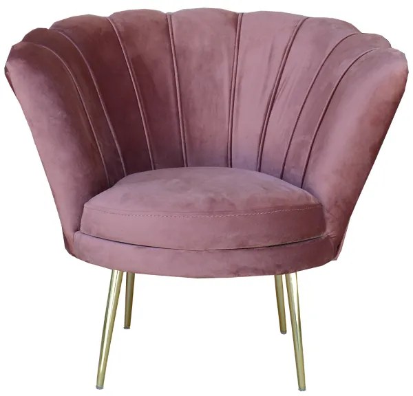 Poltrona in velluto Rosa - modello conchiglia e gambe metallo oro