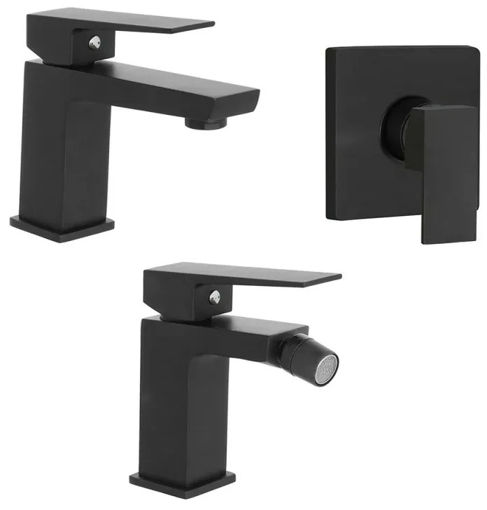 Set miscelatori nero opaco lavabo bidet e doccia a incasso Kubo