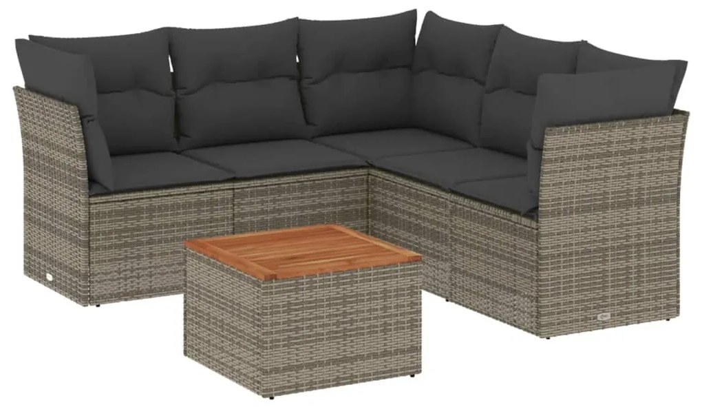 Set Divano da Giardino 6 pz con Cuscini Grigio in Polyrattan