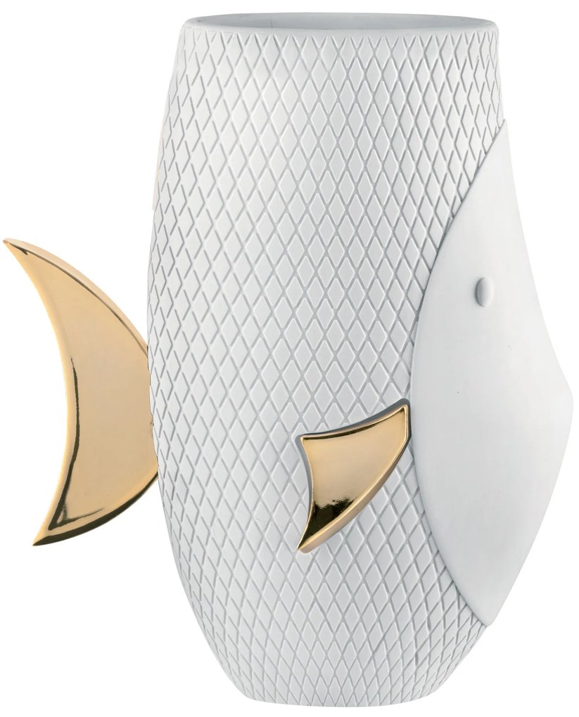 Bongelli preziosi Vaso alto a forma di pesce dal design moderno h 30 cm BIANCO ORO