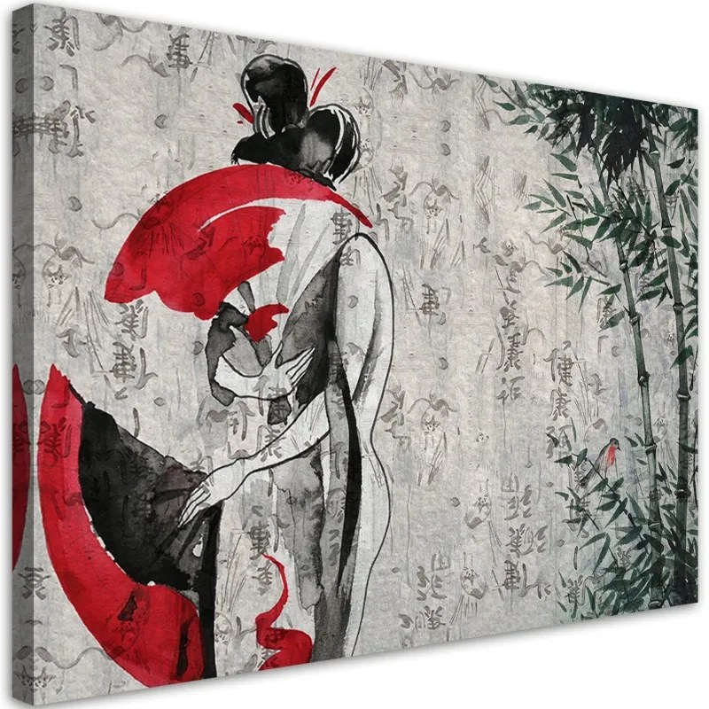 Quadro su tela, Geisha giapponese con un fan  Dimensioni 60x40