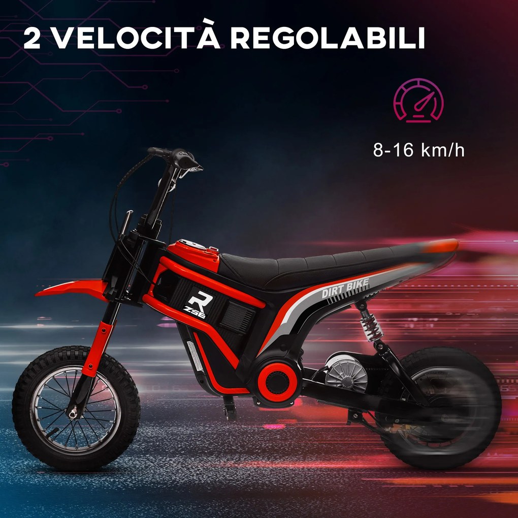 Moto Elettrica per Bambini con Acceleratore Manuale 2 Velocità 8-16km/h Rosso...