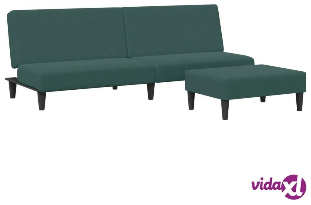 vidaXL Divano Letto a 2 Posti con Poggiapiedi Verde Scuro in Velluto