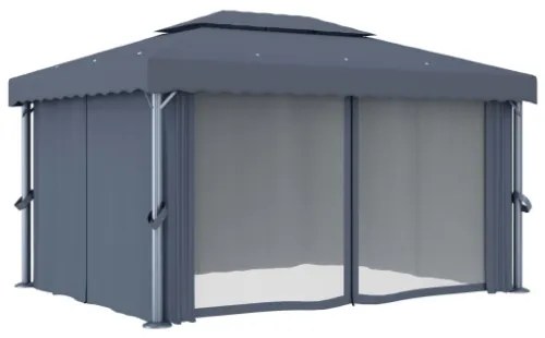 Gazebo con Tende 4x3 cm Antracite Alluminio