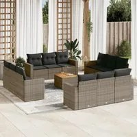 Set Divani da Giardino 13 pz con Cuscini Grigio in Polyrattan 3256389