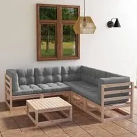 Set Divani da Giardino 6 pz con Cuscini Legno Massello di Pino cod mxl 50534