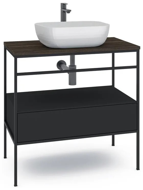 Mobile sottolavabo e lavabo Outline nero L 100 x H 92 x P 45.5 cm