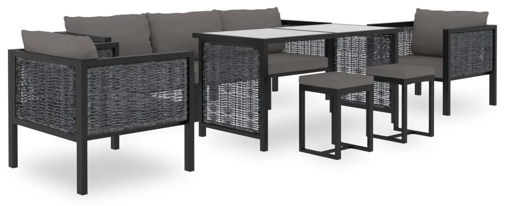 Set divani da giardino 8 pz con cuscini in polyrattan antracite