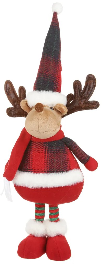 Renna in piedi 45 cm con cappello tartan rosso