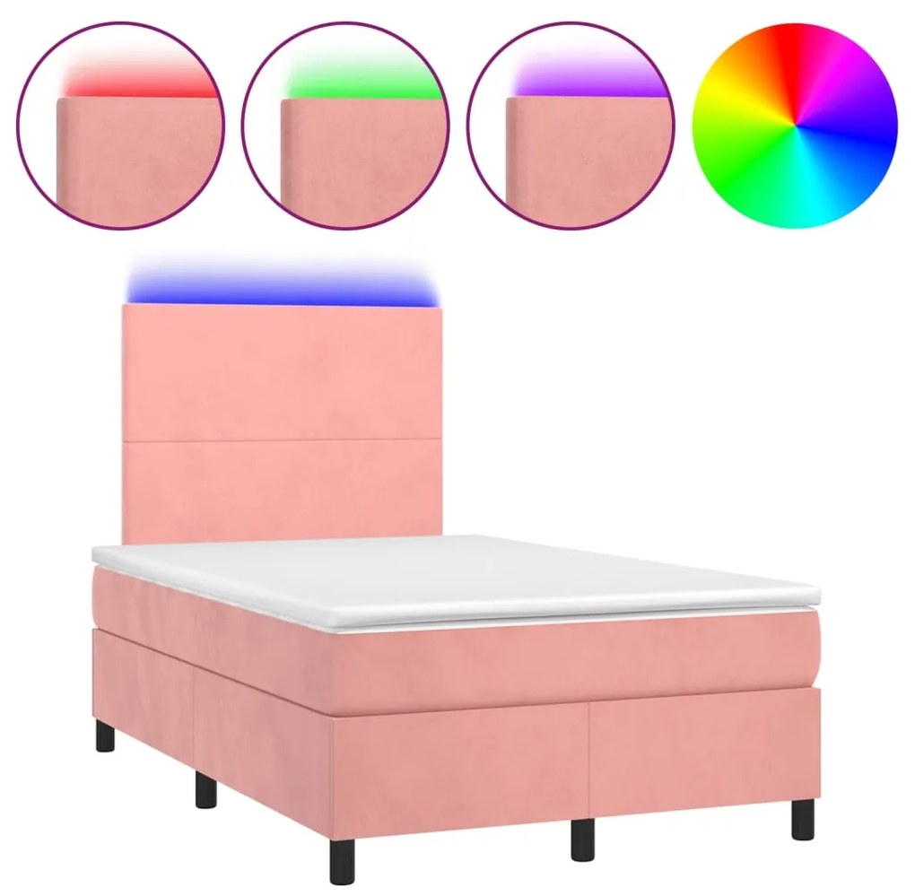 Letto a molle con materasso e led rosa 120x200 cm in velluto