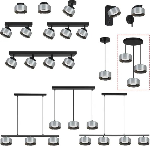Brilagi - Lampada a sospensione su cavo AURA LUX 3xGX53/30W/230V nero/fumé