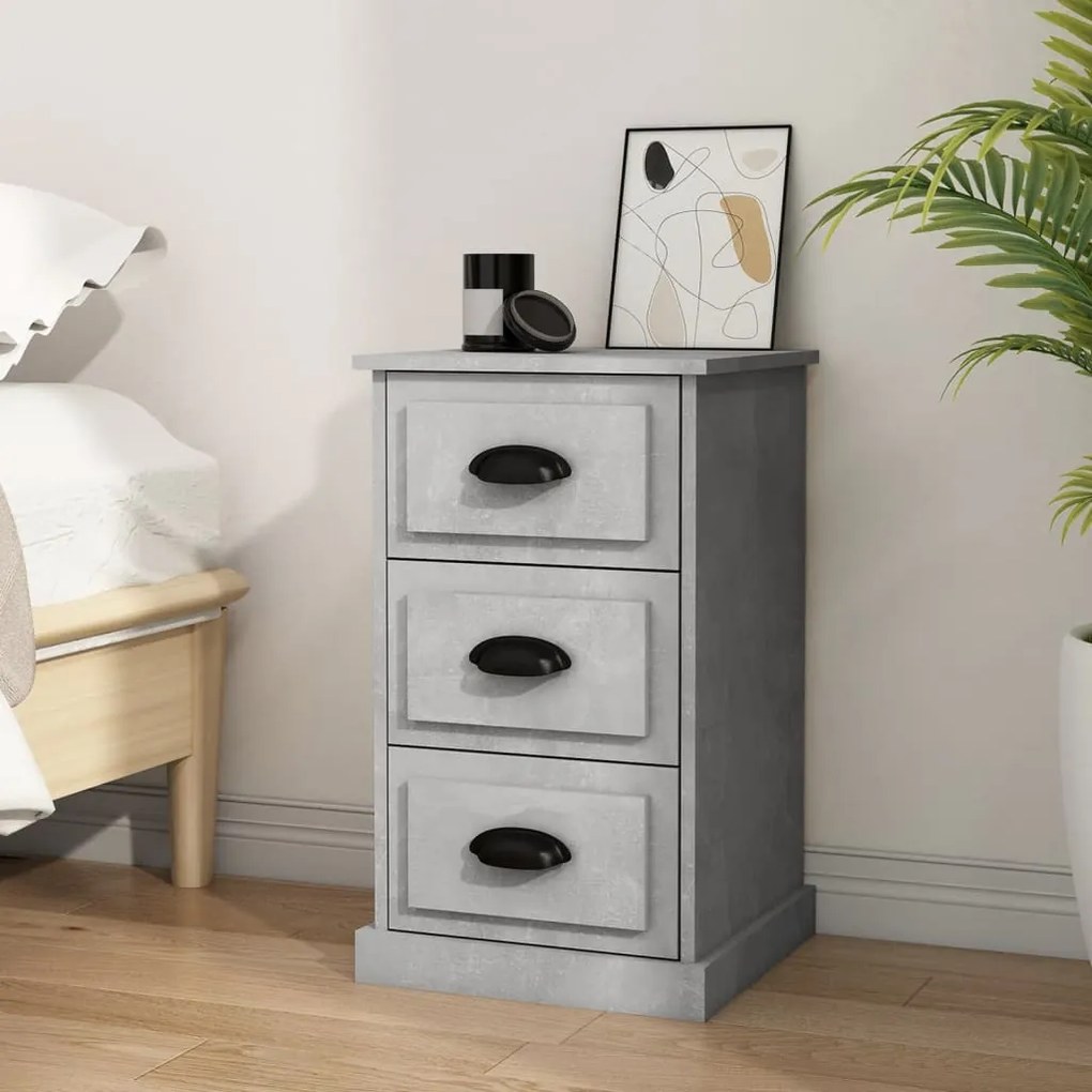 Comodino Grigio Cemento 39x39x67 Cm İn Legno Multistrato /