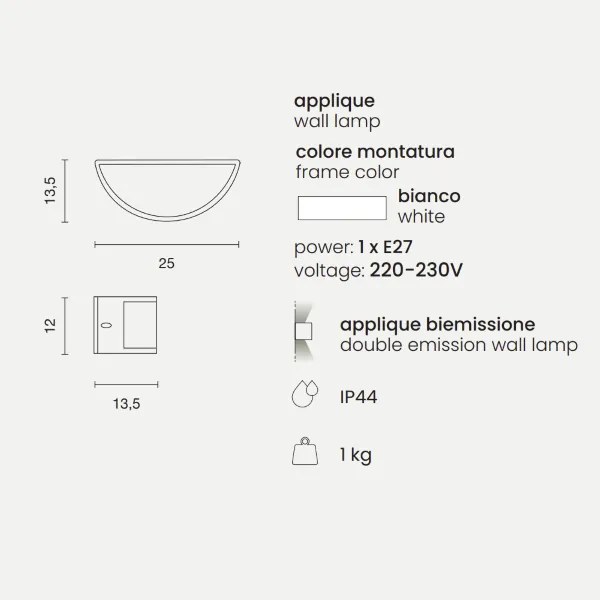 Applique per esterni FABIUS 25x13 cm a doppia emissione in alluminio Bianco
