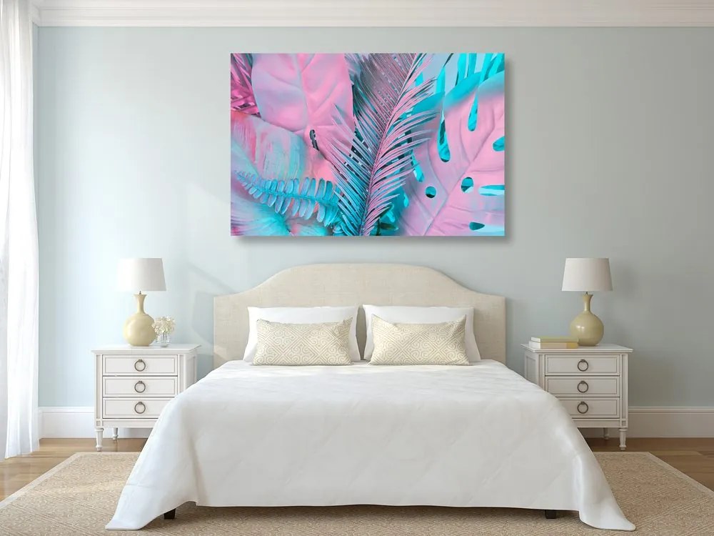 Quadro su tela – Foglie di palma in colori neon straordinari