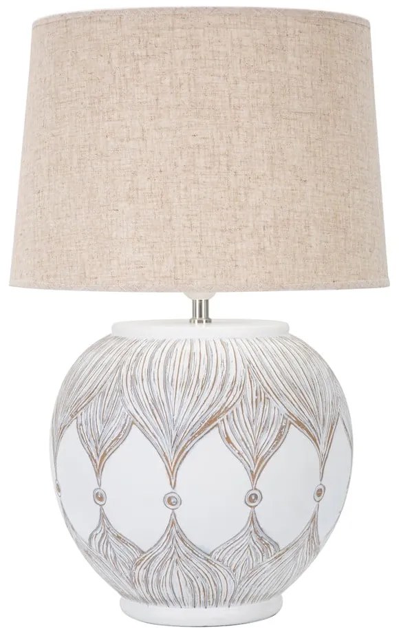 Lampada da tavolo con paralume in tessuto bianco e oro (altezza 59 cm) Atene - Mauro Ferretti