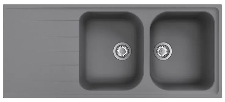 Lavello sopratop 2 vasche con gocciolatoio laterale destro o sinistro DELINIA Elba quarzo L 50 x L 116 cm grigio